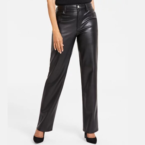 INC International Concepts Pants - I.N.C International Concepts Women Size 10 Faux Leather Straight Leg Pants Black